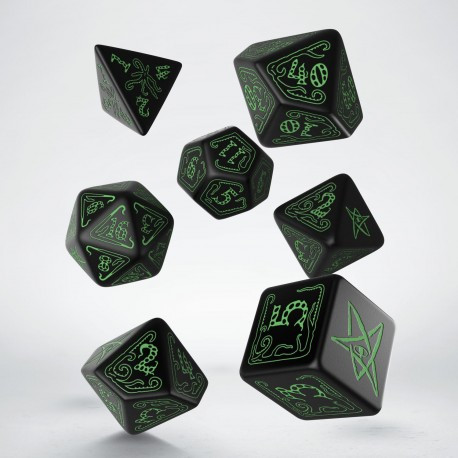 set de 7 dés Cthulhu noir & phosphorescent