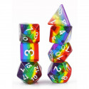 Lot de 7 dés – Arc-en-ciel transparent