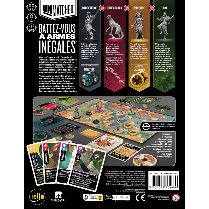 IELLO Unmatched – Coup De Théâtre – Jeu De Duel Tactique Asymétrique, Version Française, 4 Héros Iconiques