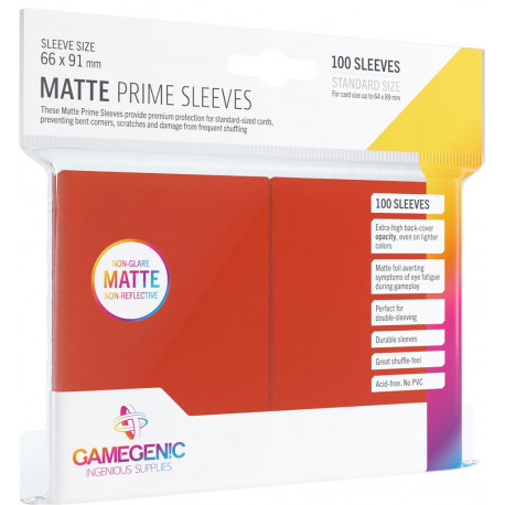 Gamegenic : 100 Matte Prime Sleeves Standard 66x91mm