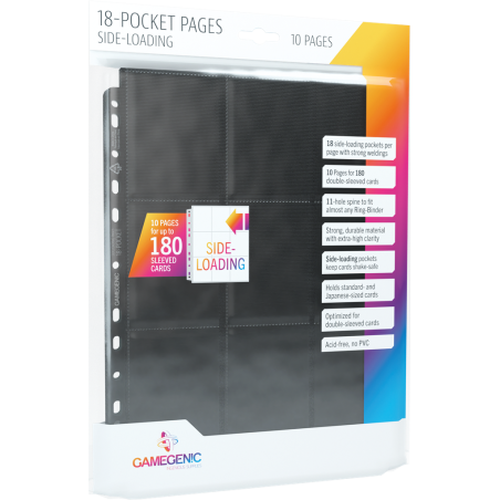 Gamegenic 18-pocket pages side-loading black for ring-binder - Agorajeux game store